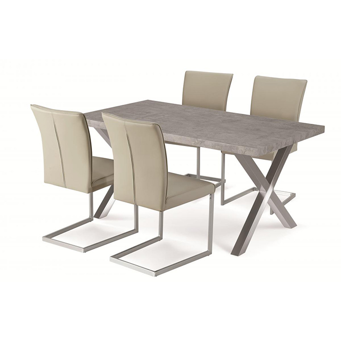 Helix Steel Base Dining Set With Stone Effect Top And 4 Chairs